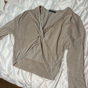 Twist Front Long Sleeve Top in Taupe